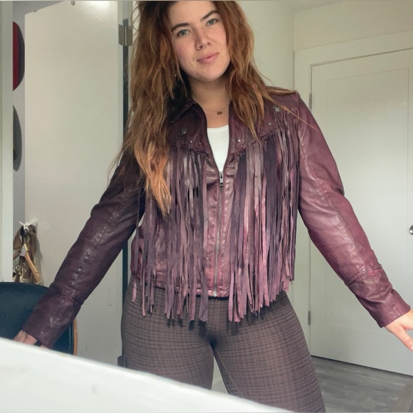 IDYLLWIND - Burgandy Leather Fringe Moto Jacket - Picture 9 of 11